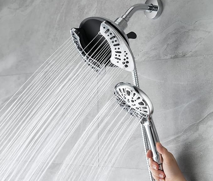 2-in-1 Shower Head with Handheld Combo: 2.5GPM Rainfall Shower Head & Handheld Shower Head Use Together or Alone, 9 Spray Settings Hand Held Shower Head with Hose, Shower Trim Systems