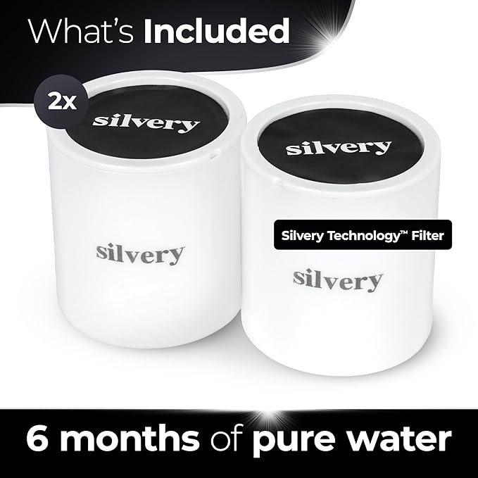 Silvery High Pressure Filtered Shower Head - Dermatologist-Approved Clean Water with Silvery Technology™ Filter - Showerhead Removes Impurities for Healthier Skin (Fixed Replacement Filters)