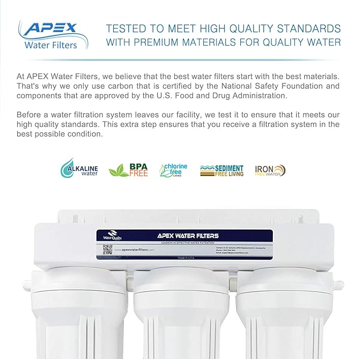 APEX Under Sink Drinking Water Filter - 3 Stage Inline Under Kitchen Counter Purification System - Max Flow Brushed Nickel Faucet