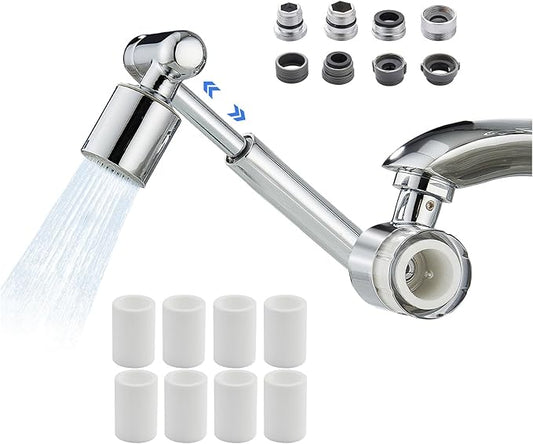 YYKBZ 1440° Rotating Sink Water Filter Faucet Extender Aerator, 2 Mode Swivel For Bathroom/Kitchen Skin Face Eye Wash,Brass Long Arm Extension For Toddlers,Multiple Adapters With 9pcs Filters
