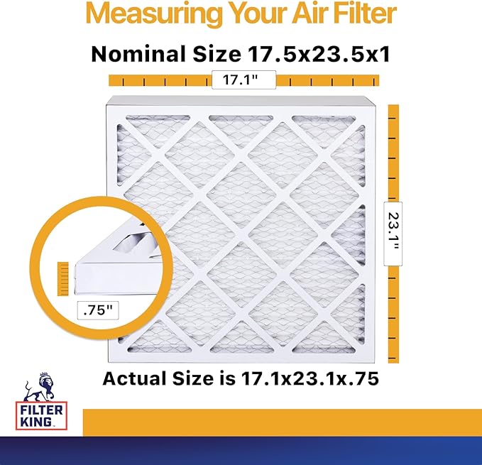 Filter King 17.5x23.5x1 Air Filter | 12-PACK | MERV 13 HVAC Pleated A/C Furnace Filters | MADE IN USA | Actual Size: 17.1 x 23.1 x .75"