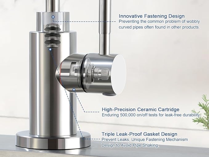 Water Filter Faucet, VMASSTONE Reverse Osmosis Faucet Fits Most RO Units or Water Filtration System in Non-Air Gap, Lead-Free Stainless Steel Drinking Water Faucet for Bar Kitchen Sink, RV (DM001 BN)