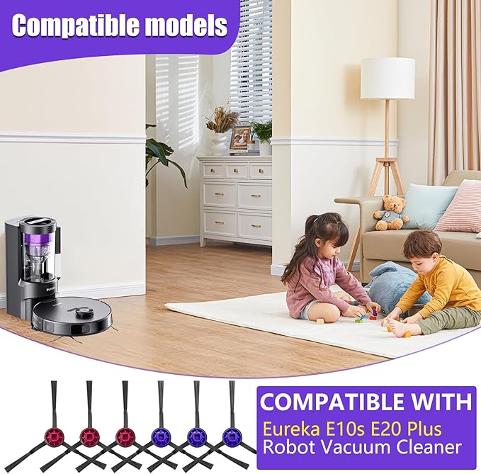 Side Brush Replacement Kits for Eureka E10S E20 Plus Robot Vacuum Cleaner Parts-6 Pack