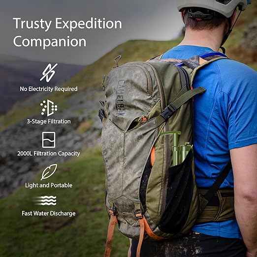 Portable Water Filter for Camping & Survival, Hand Pump Water Filter 3-Stage Purification System, 2000l Capacity, Perfect for Camping, Adventure, Backpacking, Survival, Emergency, and etc