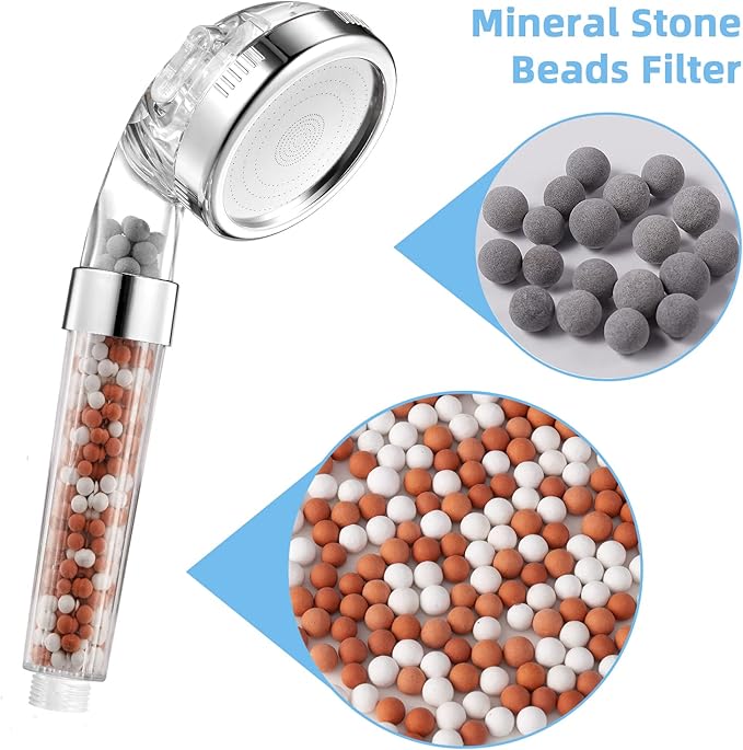 Filtration Stone Beads Filter for Filtered Shower Head, Mineral Stone Bead Balls for Purifying Water (Red Gray White)