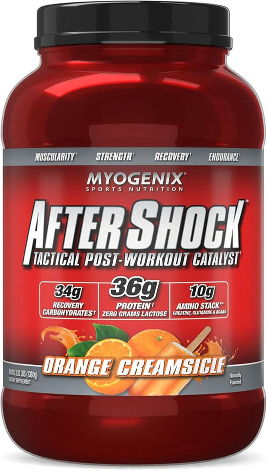 Myogenix Aftershock Post Workout, Muscle Growth Whey Protein Powder | Anabolic Whey Protein and Mass Building Carbohydrates | Amino Stack Creatine and Glutamine Plus BCAAs | Orange Creamsicle - 3 LBS