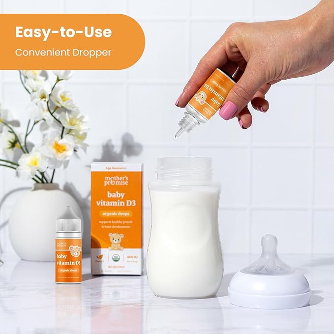 Mother's Promise Organic Baby Vitamin D Drops | 100% Plant Based | Healthy Growth & Bone Development | Age Newborn+ | 180 Servings | Baby Vitamin D3 Liquid for Infants & Toddlers | 400 IU for Babies