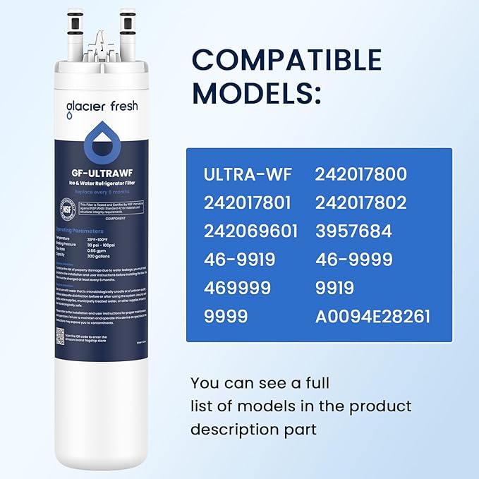 GLACIER FRESH Replacement for Frigidaire ULTRAWF,Pure Source Ultra, Kenmore 9999, 469999, 46-9999, A0094E28261 Refrigerator Water Filter,Pack of 3