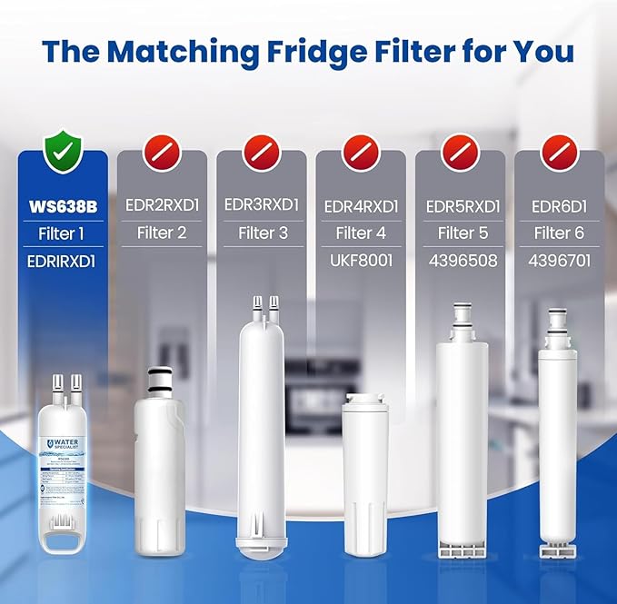 Waterspecialist EDR1RXD1 Water Filter,Replacement for W10295370A, Everydrop® Filter 1, EDR1RXD1B, P8RFWB2L, P4RFWB, Kenmore® 46-9081, 46-9930, Refrigerator Water Filter, 3 Filters