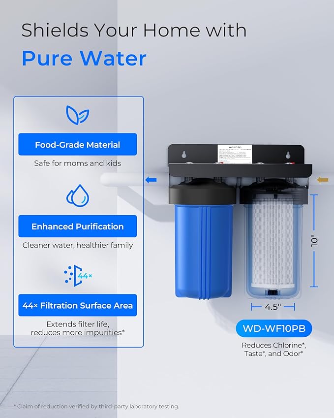Waterdrop Whole House Water Filter, Sediment Filter, Reduce Chlorine Filter Cartridge, Replacement for GE® FXHTC, GXWH40L, iSpring, Culligan® RFC-BBSA, Whirlpool®, Any 10" x 4.5" System, 5 Micron
