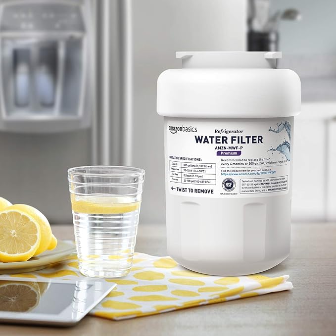Amazon Basics Replacement Water Filter Cartridge Compatible with GE MWF Refrigerator- Pack of 1, Premium Filtration
