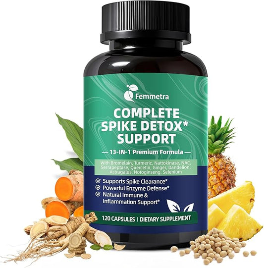 Spike Protein Detox Capsules, 8000 FU Nattokinase Supplement with Bromelain and Curcumin, 13-in-1 Full Spectrum Spike Support Supplement for Immune & Antioxidant Health, Non-GMO, 120 Capsules
