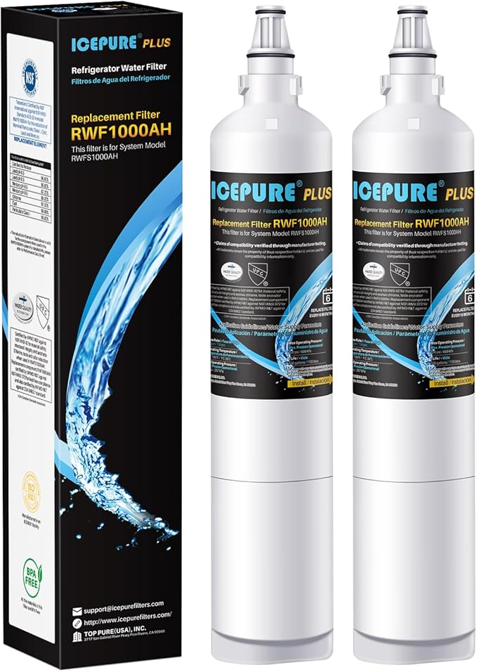ICEPURE PLUS RWF1000AH NSF/ANSI 53 Certified Refrigerator Water Filter Replacement for Kenmore 46-9990, LG LT600P 5231JA2006B 5231JA2006A-S, KENMORECLEAR 9990, FML-2, LSC27931ST, LFX25960ST, 2PACK