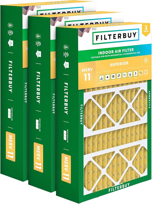Filterbuy 17x26x4 Air Filter MERV 11 (MPR 1200) Allergen Defense Replacement (3-Pack), Pleated HVAC AC Furnace Filters for Lennox (Actual Size: 16.56 x 25.94 x 4.13)