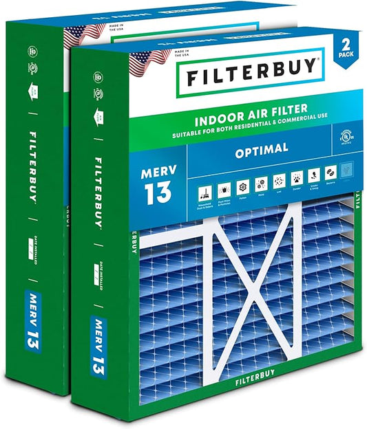 Filterbuy 22x24x5 Air Filter MERV 13 Optimal Defense (2-Pack), Pleated HVAC AC Furnace Air Filters Replacement for Amana, Goodman, and Five Seasons (Actual Size: 22.06 x 23.94 x 5.25 Inches)