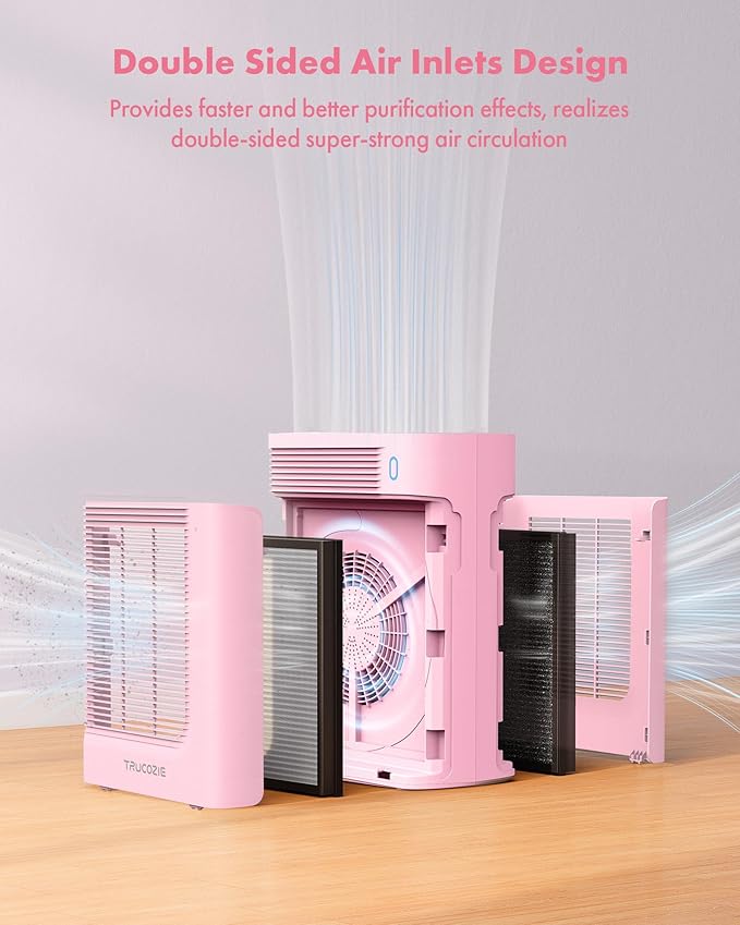 Air Purifier for Home Large Room Bedroom Up to 1937 Ft² in 1 Hr With Double-sided Air Inlet, Air Quality and Light Sensors, HEPA Sleep Mode for Allergies, Dust, Pollen, Pet Hair, Pink