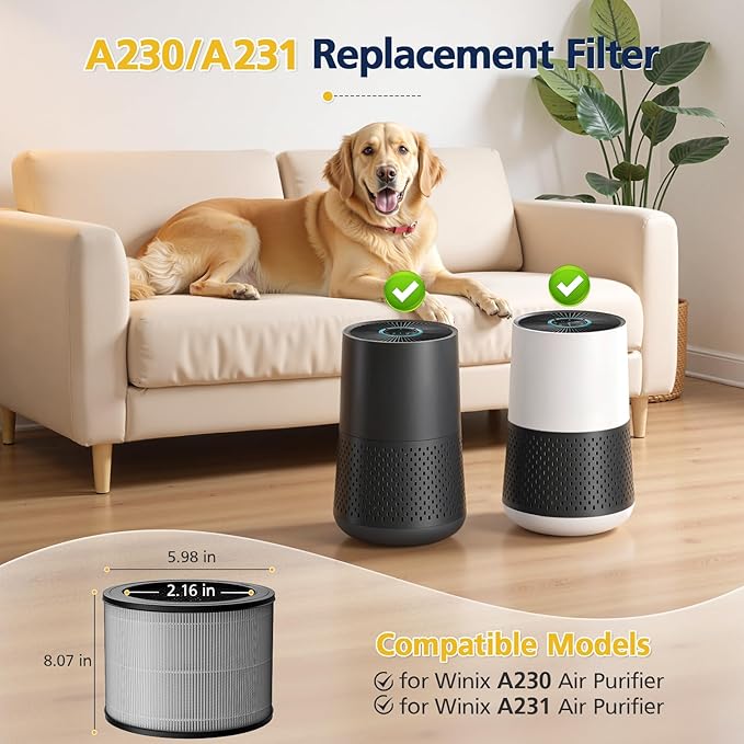 2 Pack 1712-0110-00 Replacement Filter O Compatible with Winix A231 and A230 Air Purifier, 3-in-1 HEPA and Activated Carbon Filter