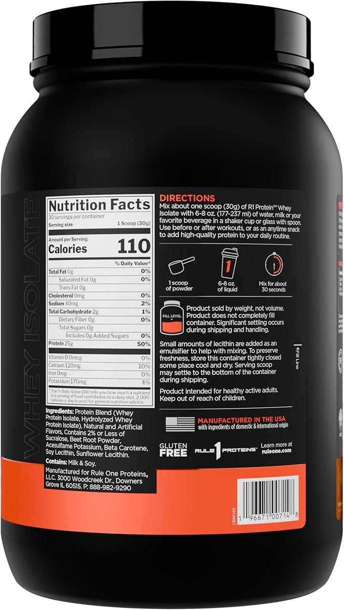 Rule 1 R1 Protein Whey Isolate - with 25g Protein & 6g BCAA Exclusively from Isolated & Hydrolyzed Sources for Workout Recovery (2 Pounds*, Orange Dreamsicle)