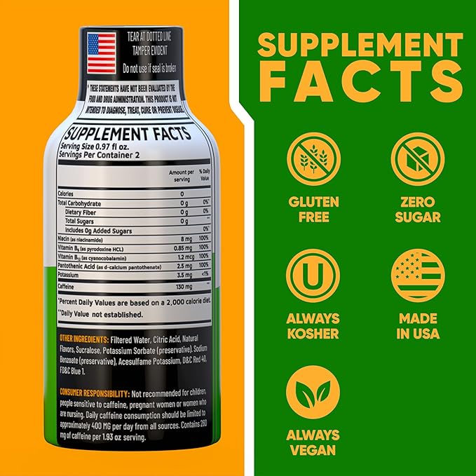 Mixed Berry Extra Strength Energy Shot 48 pk – 260mg Natural Caffeine B12 B6 – Energy & Focus Support – 2 Servings Sugar Free Zero Calorie Green Tea B-Vitamins Electrolytes Vegan – 1.93 fl oz