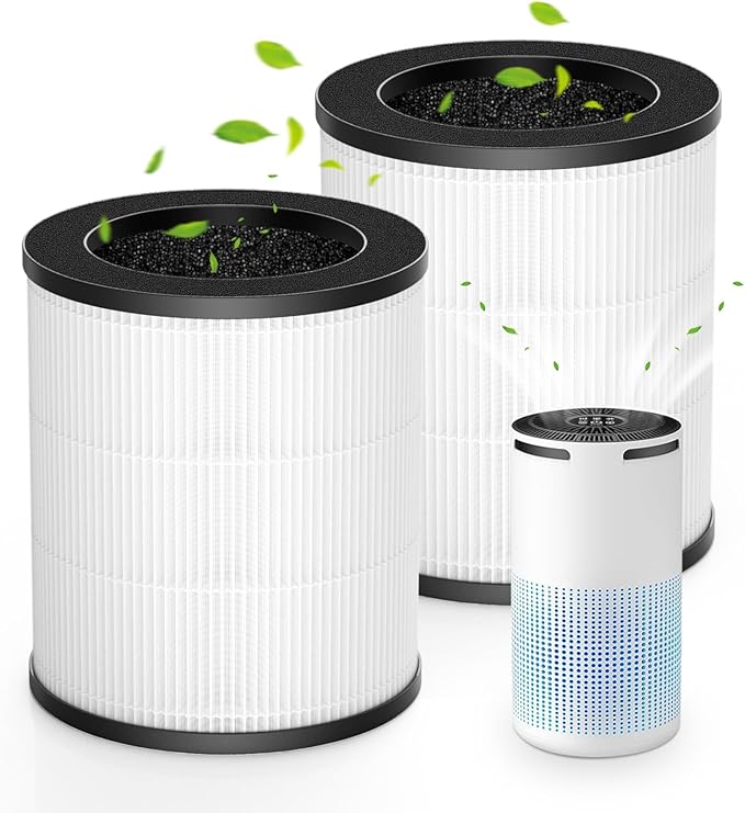 W-01 Replacement Filter Compatible with DBFIT W-01 Air Purifi-er Air Cleaner, 3-IN-1 HEPA Filter, Activated Carbon Filter and Pre Filter for Dust Smoke Pet Hair Odor, 2 Pack, White
