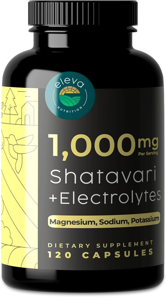 Shatavari Organic Powder Capsules for Women and Men from the Root (Chitabari)- Plus Electrolytes Magnesium, Sodium, Potassium for Enhanced Hydration to Counter Shatavari Powder's Diuretic Effect-120Ct