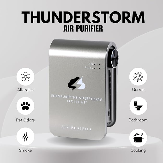 EdenPURE Thunderstorm III Air Purifier – Small Plug-In Ozone Generator & Ionizer – Eliminates Odors, Pet Smells, Smoke, Mold – Filter-Free Portable Cleaner for Home, Travel, Car, Office Use