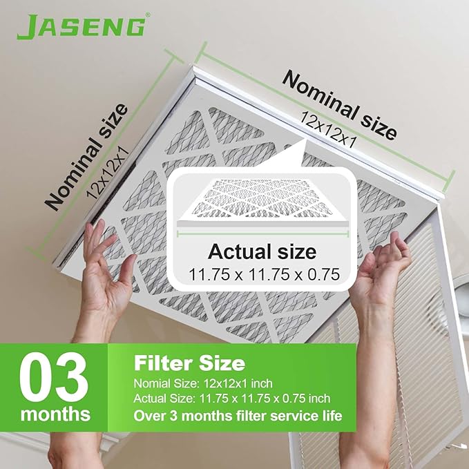 12x12x1 AC Furnace Air Filters,(4-Pack) MERV 8 Dust Defense, JASENG MPR 600 Pleated HVAC Replacement Air Filter (exact dimensions: 11 3/4"x11 3/4"x3/4")