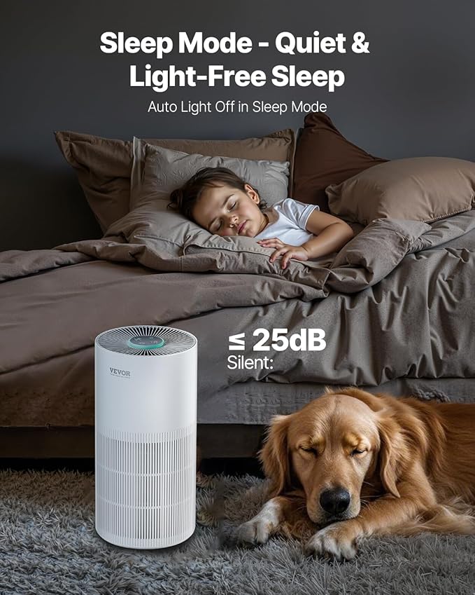 VEVOR Air Purifier for Bedroom Home, H11 HEPA Layer, 1100 ft²/h Smart Air Purifier with Speed Control & Child Lock Guard, Efficient Air Cleaner with Convenient Touch Panel & 25 dB Sleep Mode