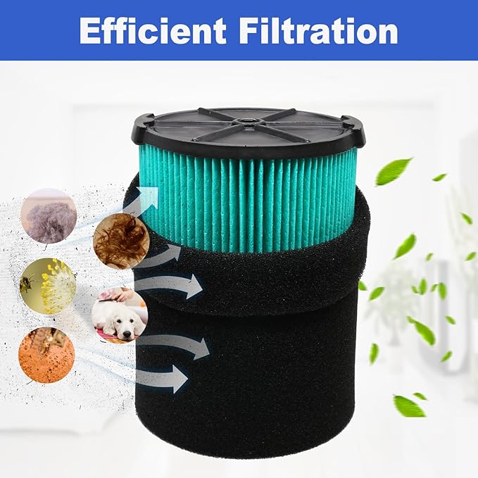 2 Pack VF6000 Filters + 4 Pack VF3502 Filter Bags + 4 Pack Foam Sleeve for Ridgid 5-20 Gallon Wet Dry Vacuum Cleaner (10 Pack)
