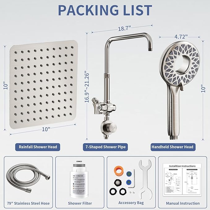 SINGSUO Filtered Rain Shower Head with Handheld Spray Combo, High Pressure Dual Shower Head with Filter for Hard Water, Modern Magnetix Double Shower Head and Handle Set, Lift Bar (Brushed Nickel)