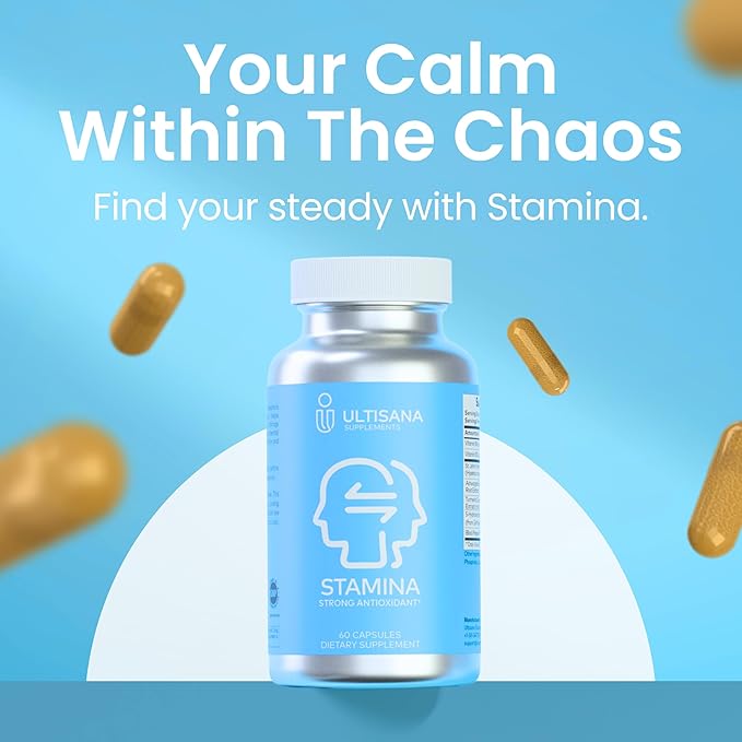 Stamina Antioxidant & Stress Relief Supplement | for Enhanced Mood, Boost Energy, Immune & Sleep Support | Vitamin B12 & B6, Ashwagandha, Turmeric, 5-HTP & More | Non-GMO, 60 Capsules