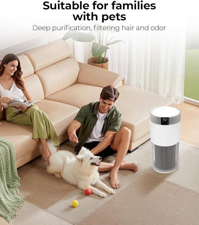 VENTISOL Air Purifiers for Home Large Room 1200 Ft², HEPA Filter Pet Air Purifier for Bedroom,Sleep Mode, with PM 2.5 Display, 360° Remove Smoke Odor, Washable Per Filters, White
