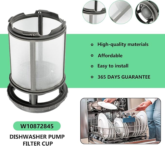 【Upgraded】 W10872845 Dishwasher Pump Filter Cup Assembly Replacement for Amana Kenmore Whirlpool Dishwasher Replace 8579307, W10056425, W10056426, W1005642, AP6030094 by Cenipar