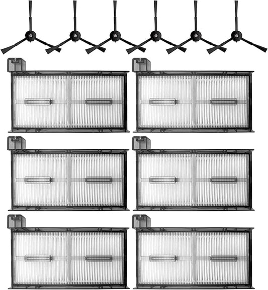 6-Pack Replacement Filters & 6 Side Brushes for eufy X8 Pro Robot Vacuum - Premium HEPA Filter & Tangle-Free Brush Set - Exact Fit for X8 Pro Series
