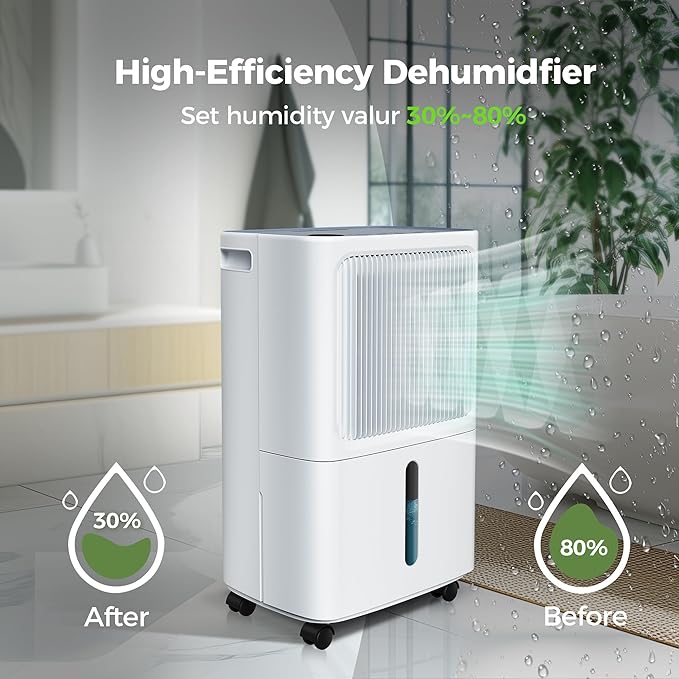 2500 Sq.ft Dehumidifier for Home and Basement, 31 Pint Dehumidifier with Drain Hose, Intelligent Humidity Control, 3 Operation Modes,24HR Timer,Auto Defrost, Ideal for Large RV, Bathroom, Bedroom