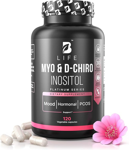 Inositol Supplement for Women – Myo-Inositol & D-Chiro Inositol – PCOS Supplements for Ovarian Support – Myo Inositol Supplement – Myoinositol and D Chiro Inositol – Vitamin B8– 40:1 Ratio - 120 Caps