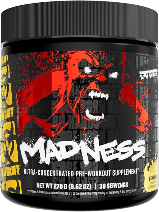 Mutant Madness | Pre Workout Powder Performance and Pump Blend Includes L-Citrulline, Beta-Alanine, Taurine, L-Tyrosine (Lemonade)