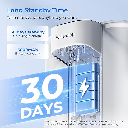 Waterdrop Electric Water Filter Pitcher, Reduce 99.6% of Lead and 45+ Impurities, 200-Gallon Rechargeable Water Dispenser, Instant 15-Cup Countertop System, NSF/ANSI 401&53&42&372, NOT Reduce TDS