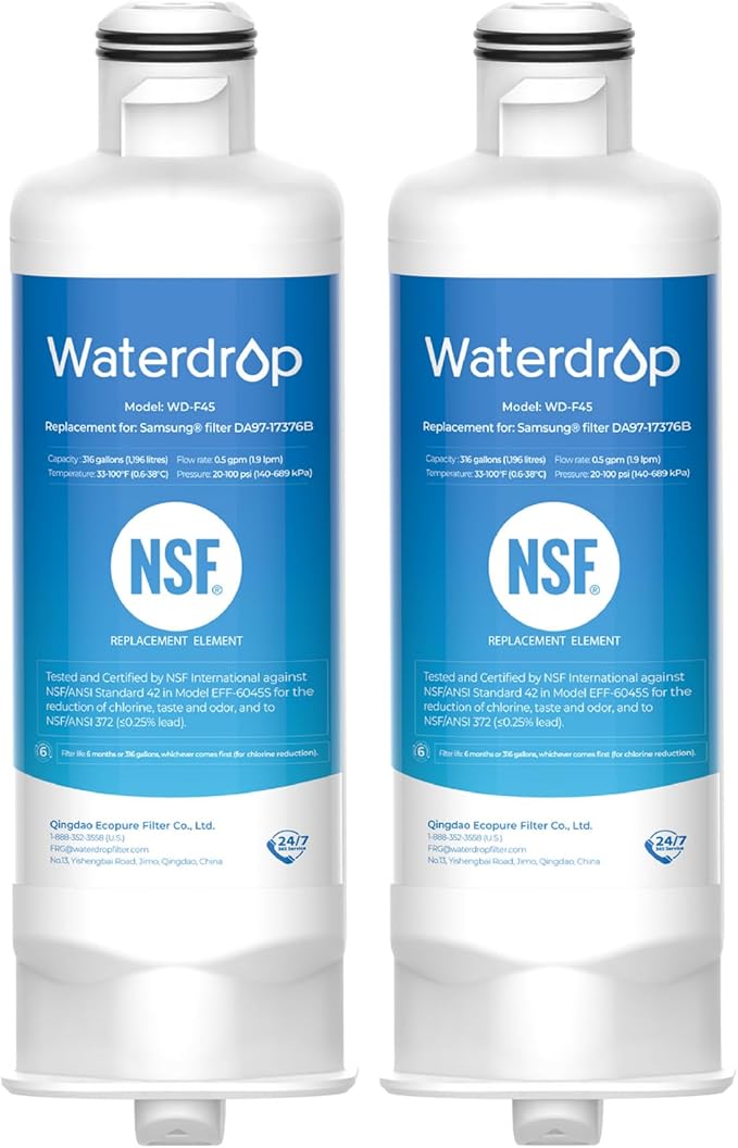Waterdrop DA97-17376B Replacement for Samsung® HAF-QIN/EXP, DA97-08006C, RF28R7201SR, RF28R7351SG, WD-F45, Refrigerator Water Filter, 2 Filters