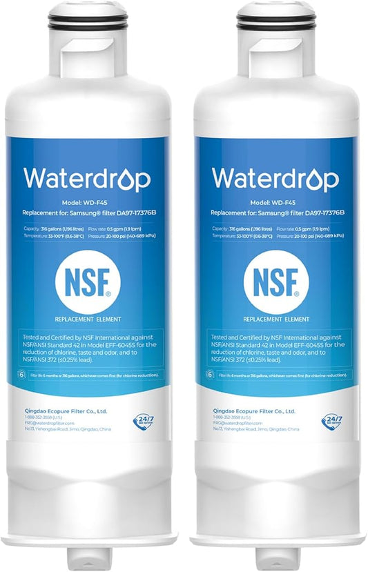 Waterdrop DA97-17376B Replacement for Samsung® HAF-QIN/EXP, DA97-08006C, RF28R7201SR, RF28R7351SG, WD-F45, Refrigerator Water Filter, 2 Filters