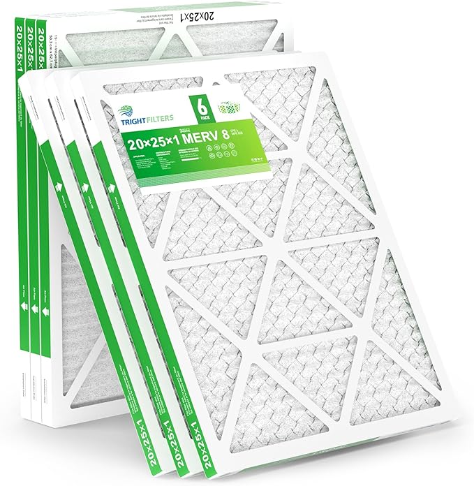 20x25x1 Air Filter 6 Pack, Durable MERV 8 Pleated Home HVAC AC Furnace Filters, Lightweight Compact Air Conditioner Filter Replacement