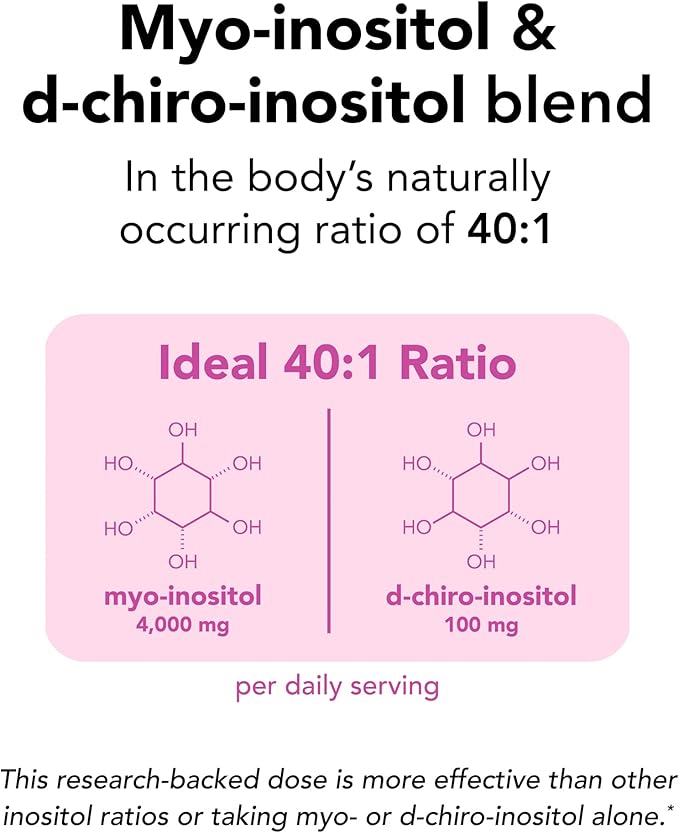 Theralogix Ovasitol Inositol Powder Packets - 90-Day Supply - Myo-Inositol & D-Chiro for Hormone Balance & Ovarian Function Support* - NSF Certified - 180 Packets