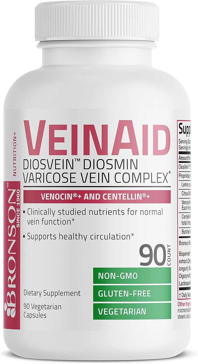 Bronson VeinAid Diosmin 1000mg DiosVein Varicose Vein Complex with Venocin & Centellin, 90 Vegetarian Capsules