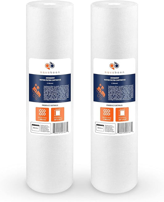Aquaboon 1 Micron 20" Sediment Water Filter Replacement Cartridge | Whole House Sediment Filtration | Compatible with AP810-2, SDC-45-2005, FPMB5-20, P5-20, FP25B, 155358-43, 2 Pack