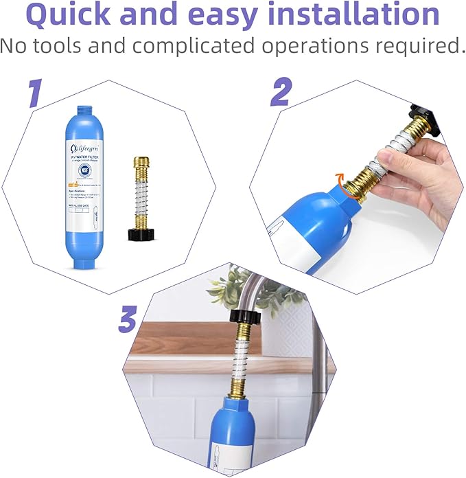 lifeegrn RV Water Filter with Hose Protector, Inline Water Filter, Reduces Bad Taste, Odors, Chlorine and Sediment in Drinking Water, Blue(2 Packs)