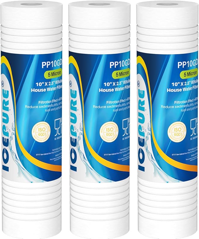 ICEPURE 5 Micron 10" x 2.5" Whole House Sediment Home Grooved Water Filter Cartridge Replacement for AO-WH-PREV-R2, AP110, AB-SGR5M, GXWH20S, 3PACK
