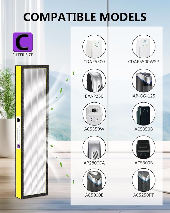 3 Pack FLT5000 True Hepa Replacement Filter C for G-Guardian Purifiers: AC5000, AC5000E, AC5250PT, AC5350B, AC5350BCA, AC5350W, AC5300B, CDAP5500B, AP2800CA, 3 True HEPA Filter and 6 Carbon Pre-Filter