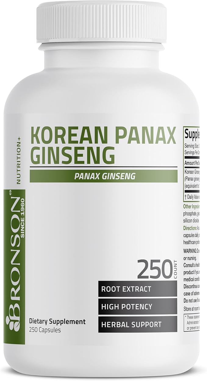 Bronson Korean Panax Ginseng Supports Energy, Endurance & Vitality + Memory and Mental Performance, 250 Capsules