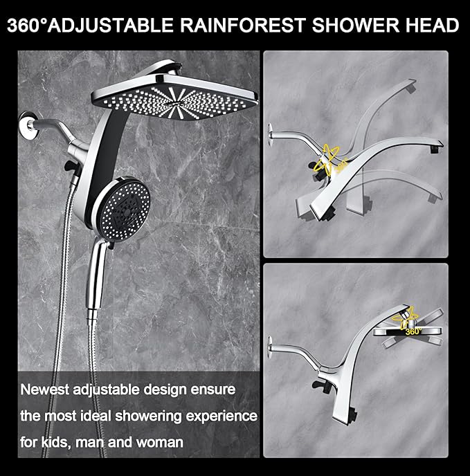 High Pressure Rain Shower Head: Upgrade Shower Heads with Handheld Spray Combo with Fixed Showerhead and 10 Sprays Handheld Shower Head, Detachable Shower head Built-in Magnetic Docking and Power Jets
