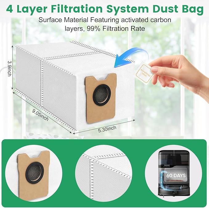 34 Pack for eufy Vacuum Omni C20 Accessories Kit，2 Mainbrush 6 Filter 6 Dust Bag 6 mop pads 6 Sidebrush 1Cleaning Brush 1Screwdriver,6 Sachet